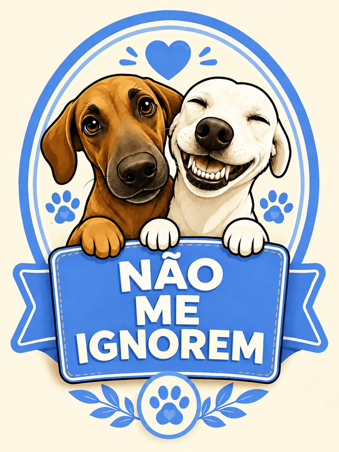 Cães adoráveis com mensagem azul